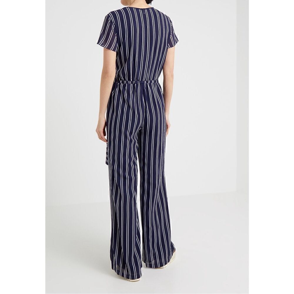 Michael by Michael Kors Women’s Size 10 Jumpsuit Navy Blue Striped Tie Waist - Picture 3 of 13